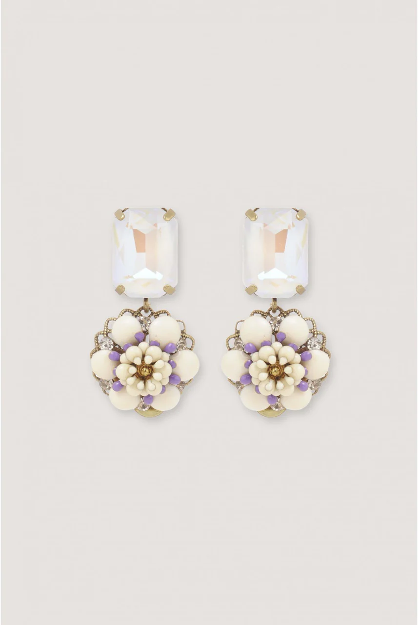 Camelia Strass Clip On Earring - White
