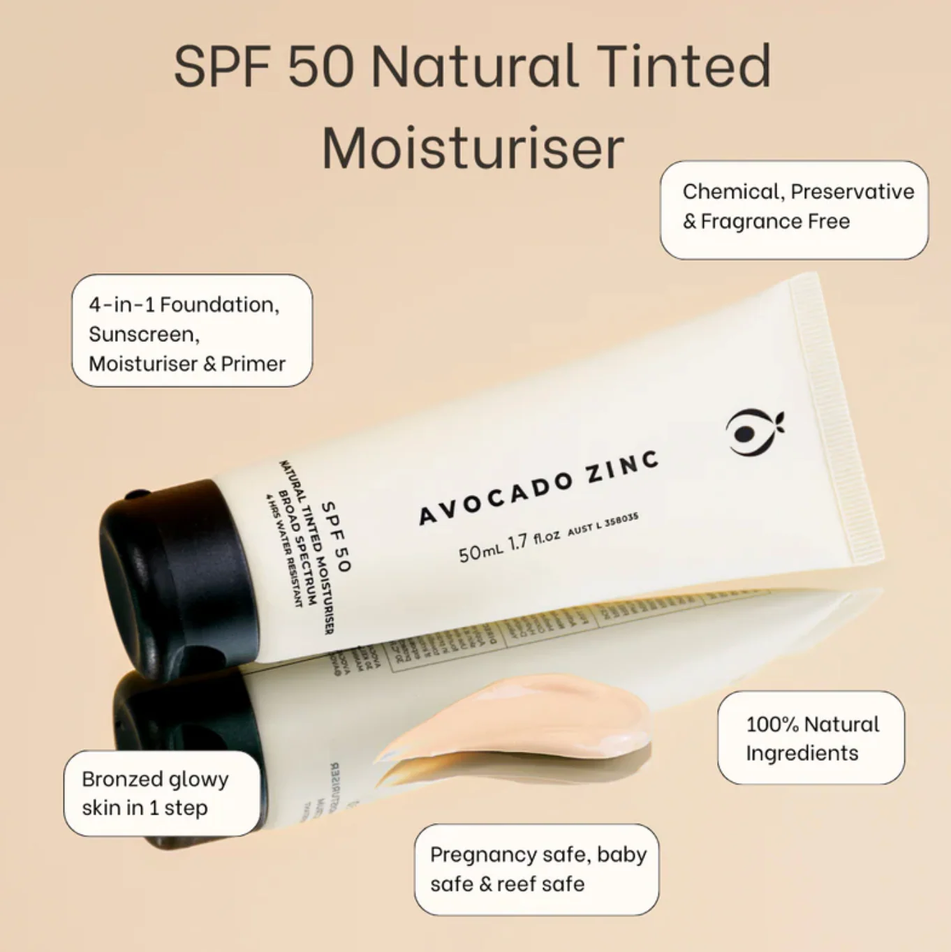 SPF 50 Natural Tinted Moisturiser - Light - Image 3